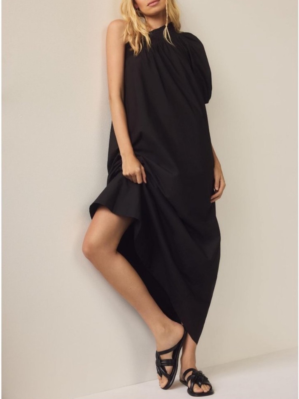 Maeve Anthropologie 100% Cotton One Shoulder Maxi Dress Black NWT L - Picture 2 of 14